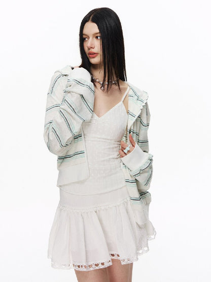 Striped Love Lace Hooded Cardigan【s0000015867】