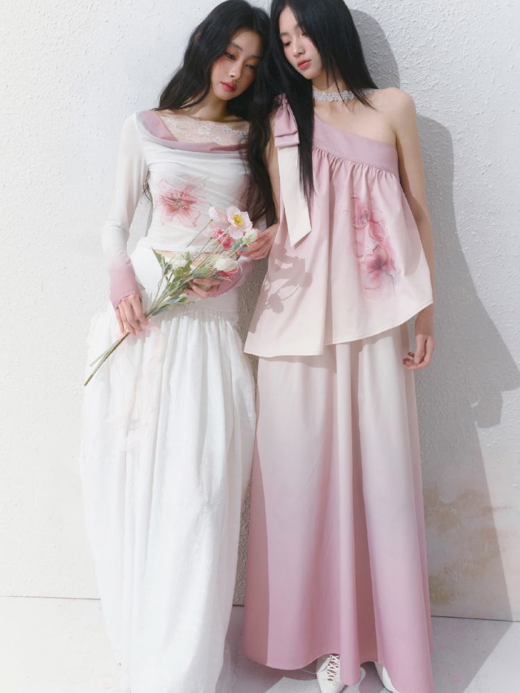 Slant Shoulder Niche Ambiance Dress【s0000012160】