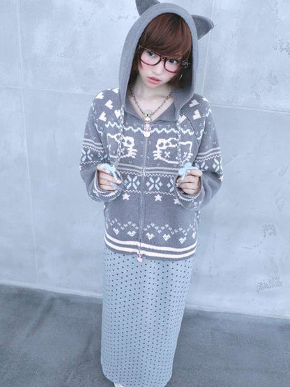 Ghost Horse Grey Fair Isle Hooded Jacket【s0000014697】
