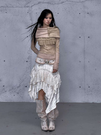 Vintage Lace Irregular Velvet Skirt【s0000014930】