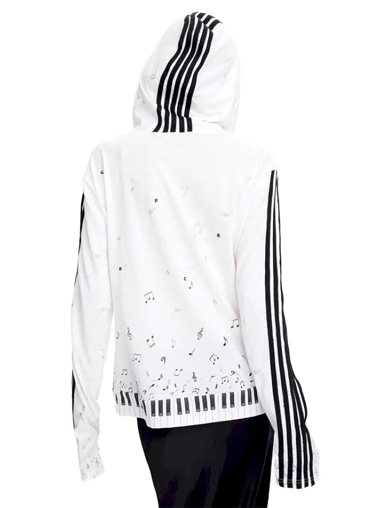 Piano Note Print Pullover Long-Sleeve Sweatshirt【s0000014100】