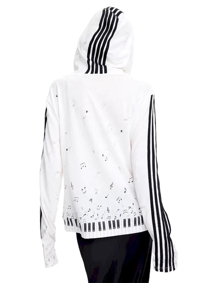 Piano Note Print Pullover Long-Sleeve Sweatshirt【s0000014100】