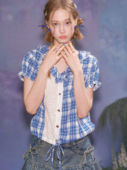 Plaid Splicing Hollow Shirt【s0000016618】