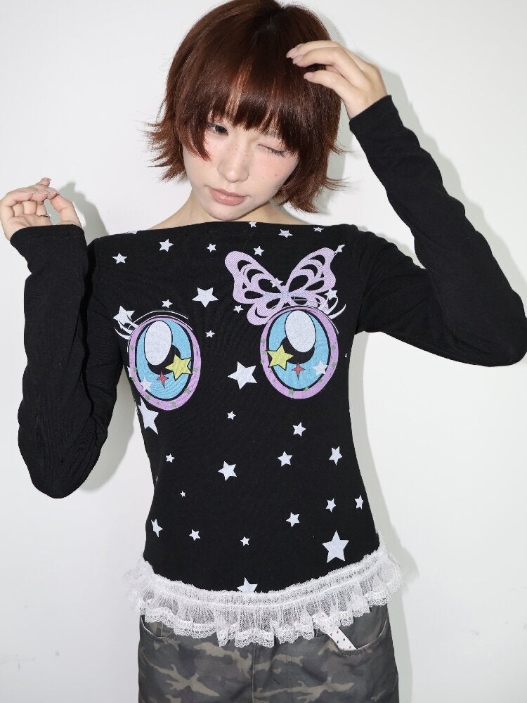 Star Comic Eye Boat Neck Top【s0000018666】