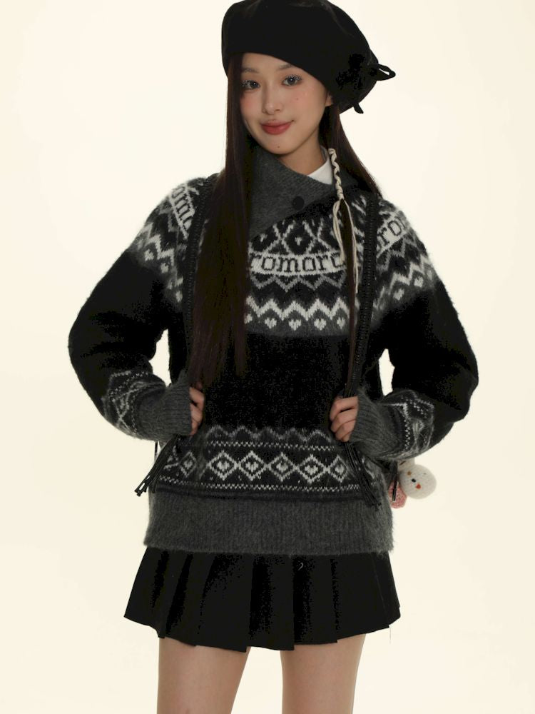 Fair Isle Striped Knit Top【s0000006024】