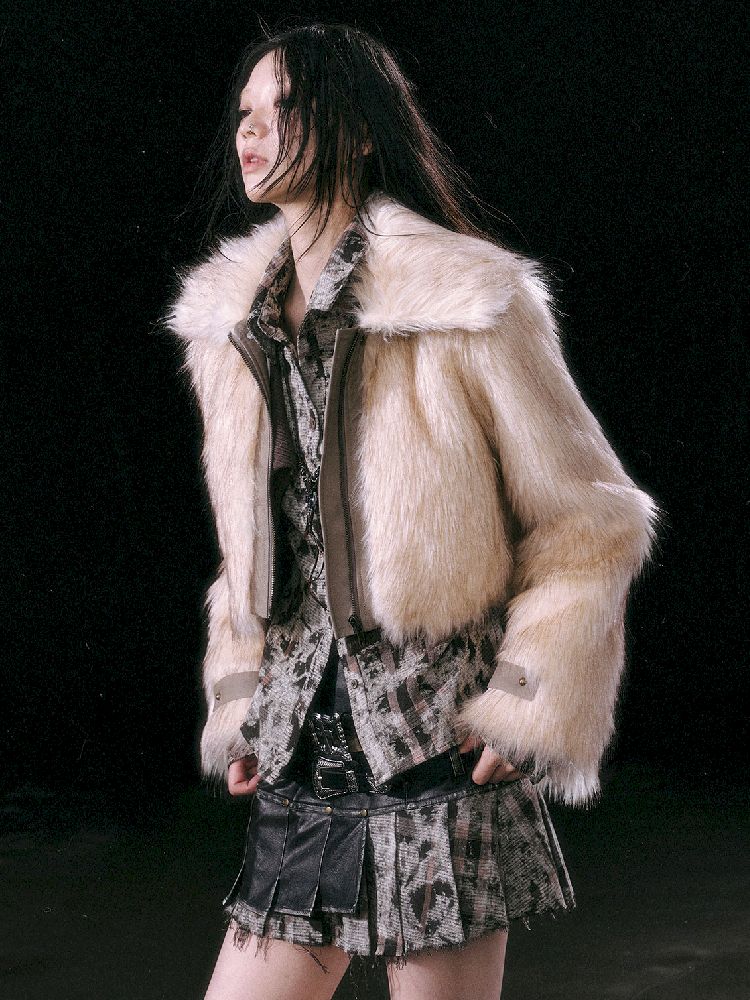 Patchwork Eco-Fur Lapel Coat [S0000010761]