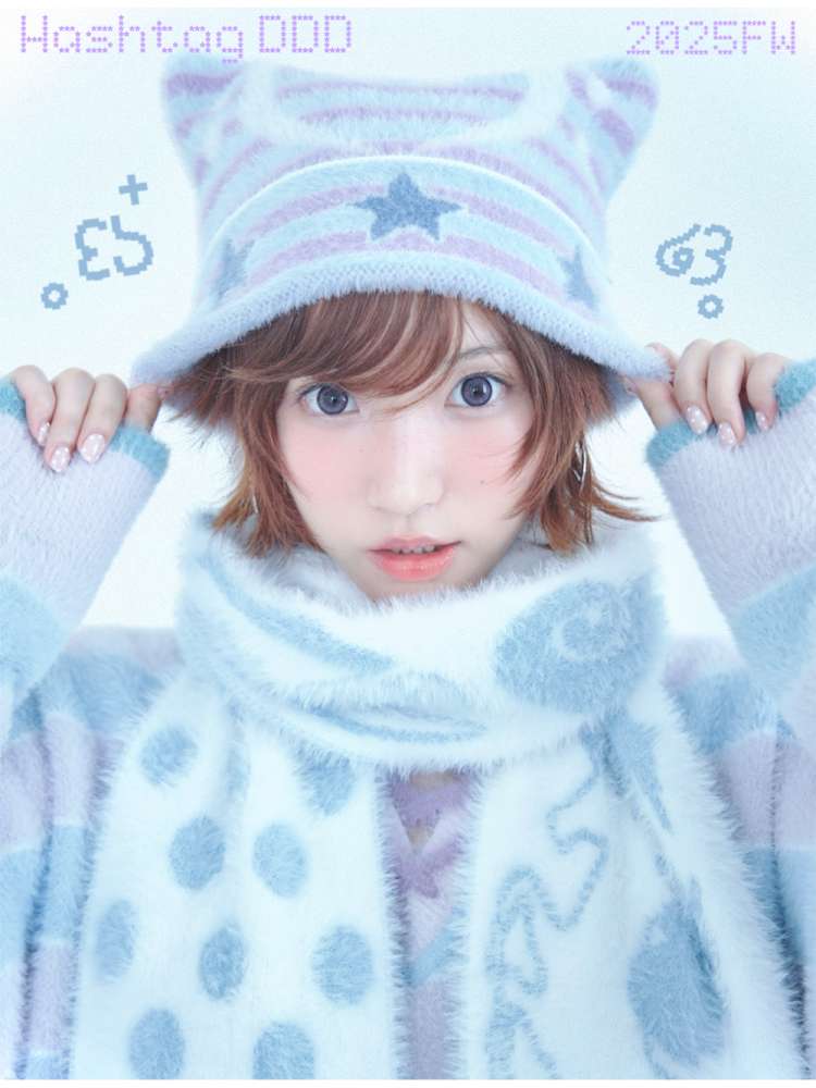 Blue White Polka Dot Mink Fringe Scarf【s0000014690】