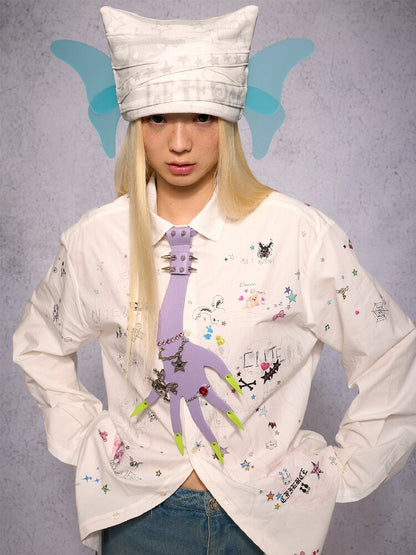 Sticker Graffiti Print Shirt【s0000019145】