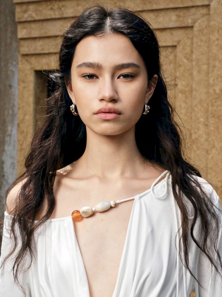 Beaded Swing Neck Strapless Long Sleeve Blouse【s0000012404】