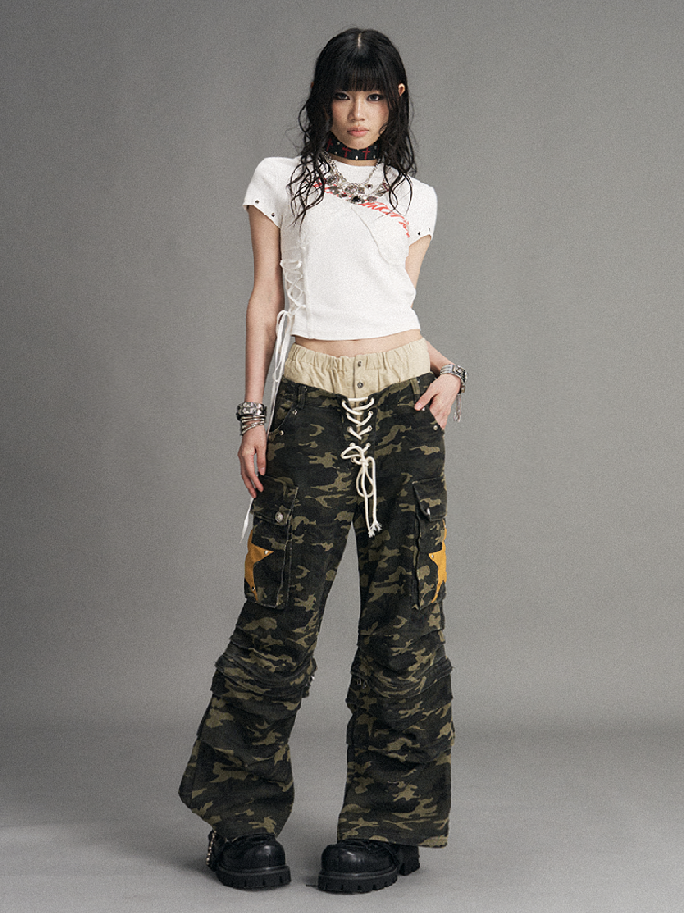 Double Waist Camouflage Wide Leg Pants【s0000017773】