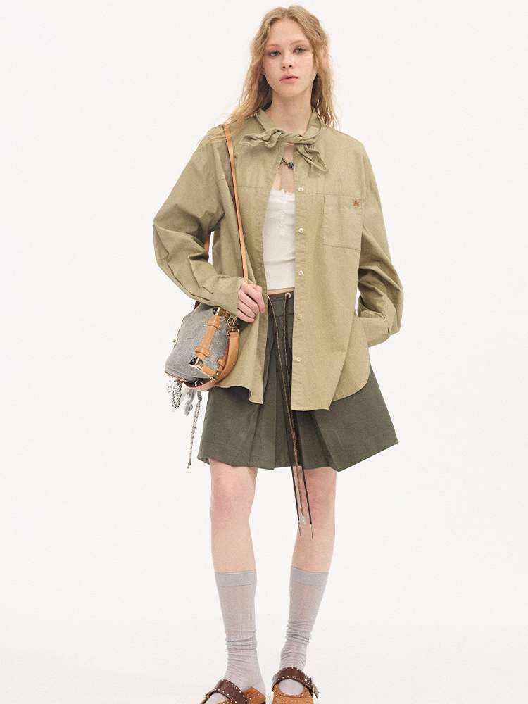 Contrast Strap Pleated A-line Skirt【s0000015414】