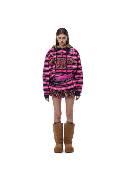 Pink Striped Leopard Cat Ear Hood【s0000015115】