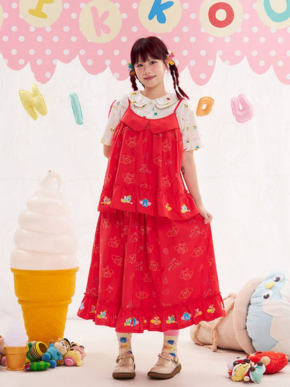 Animal Angel Heavy Embroidery Red Camisole Top【s0000013186】