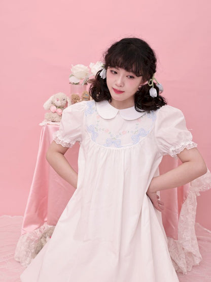 Neck Wreath Bow Embroidered Dress【s0000013491】