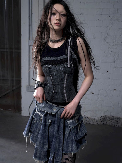 Ssleeveless fitted knit short vest【s0000012791】