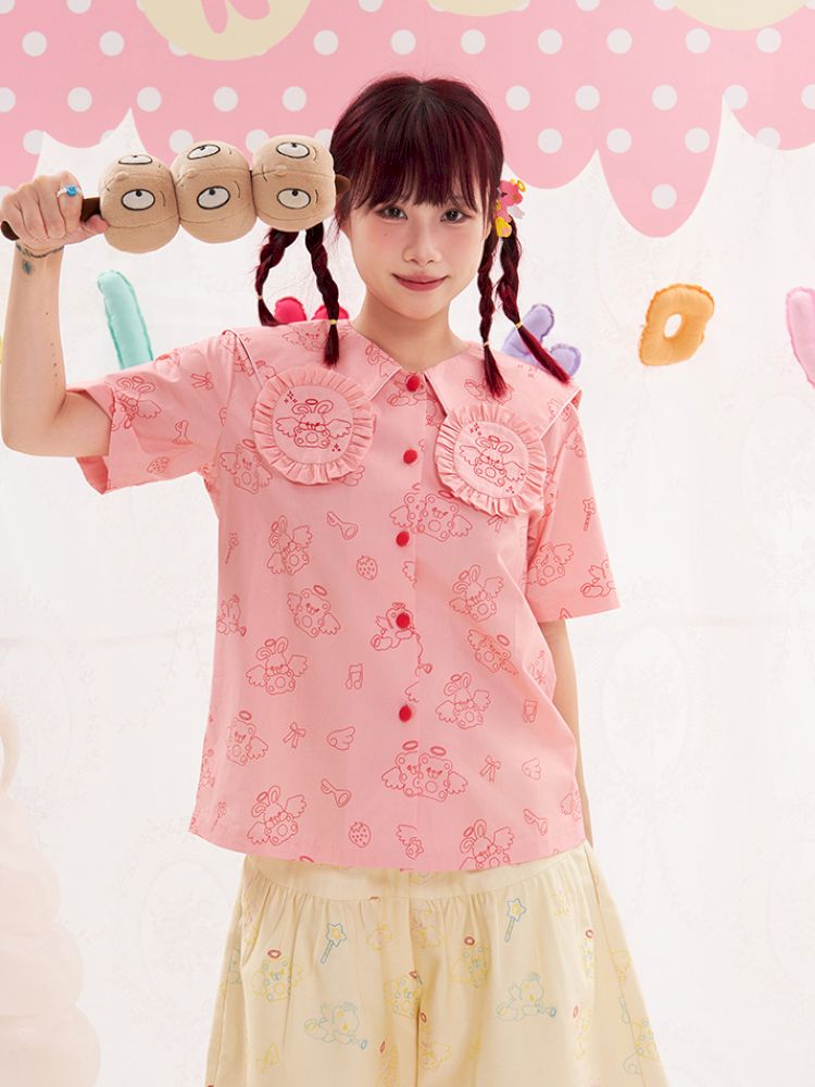 Animal Angel Bunny Collar Pink Shirt【s0000013190】