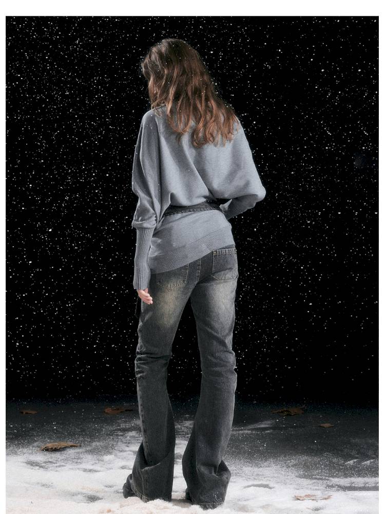 Leather-Trimmed Patchwork Pleated Jeans【s0000014424】