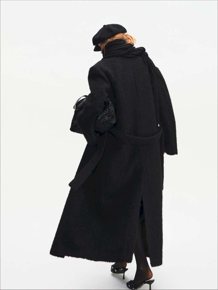 Black Woolen Loose Double-Breasted Coat【s0000014875】