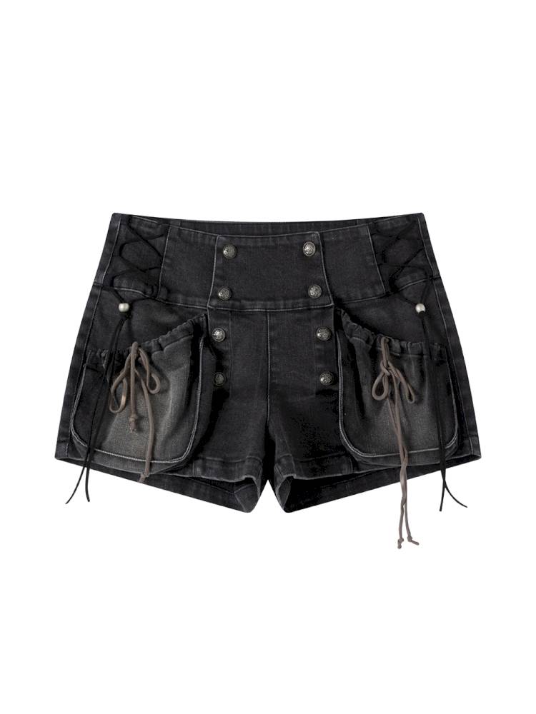 Vintage-Washed Slightly Stretch Denim Shorts【s0000014427】