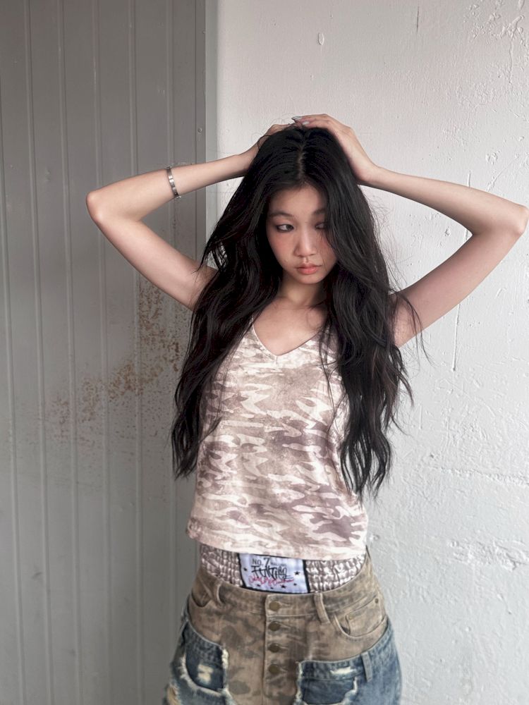 V-Neck Sports Camouflage Embroidered Vest T-Shirt【s0000008501】