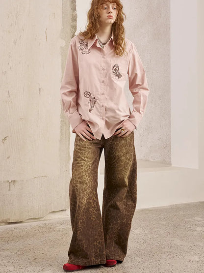 Cashew Flower Embroidered Long-Sleeve Shirt Blouse【s0000014058】