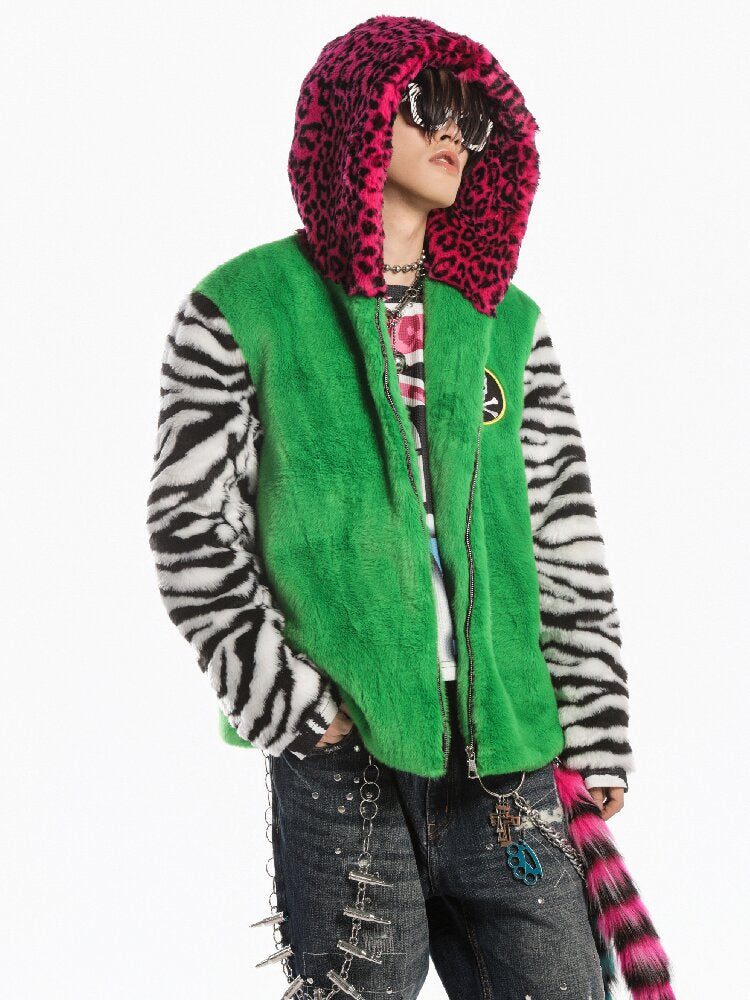 Neon Leopard Skull Patchwork Coat【s0000019279】