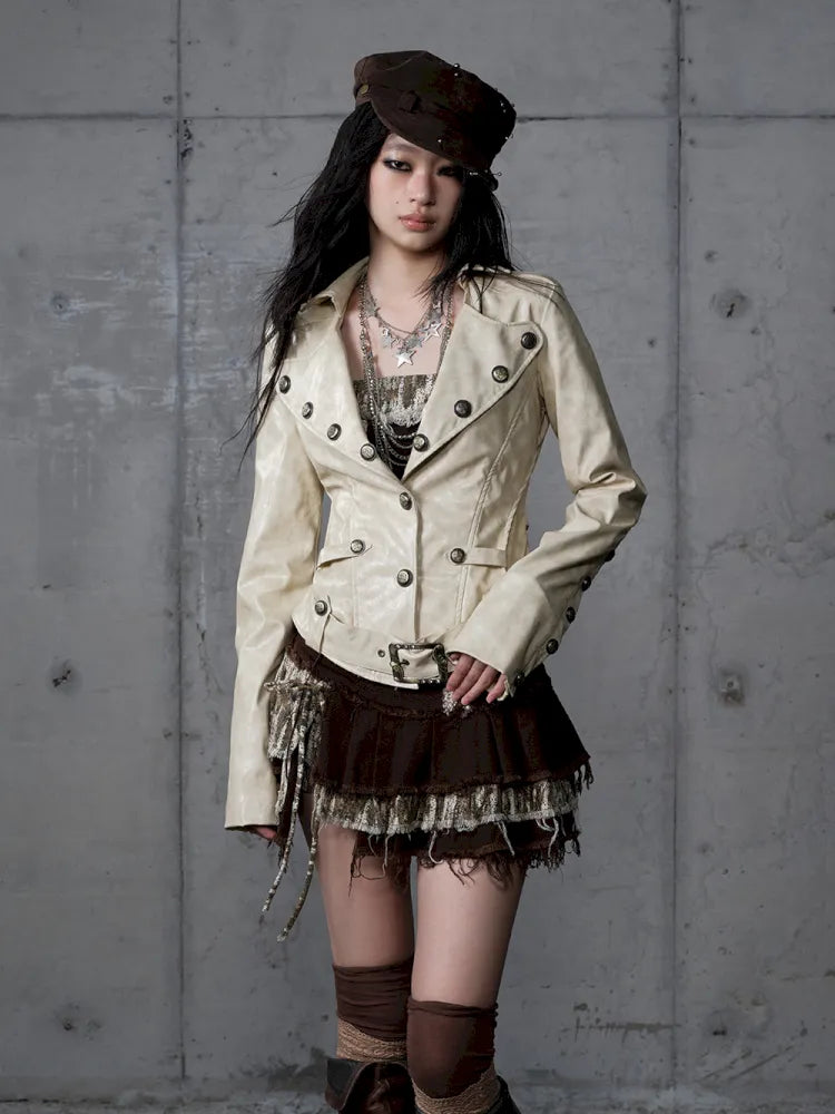 Slim-Fit Short Leather Jacket【s0000013945】