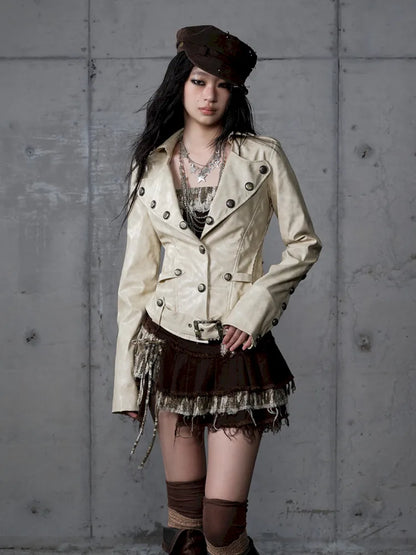 Slim-Fit Short Leather Jacket【s0000013945】