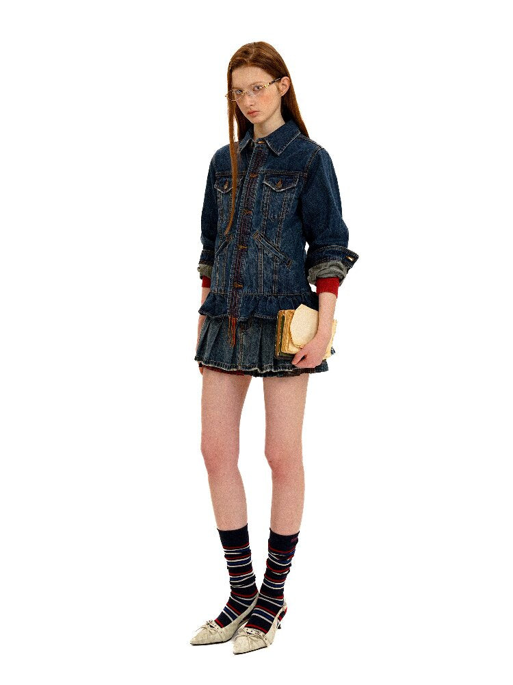Vintage Denim Fringe Jacket Skirt【s0000016091】