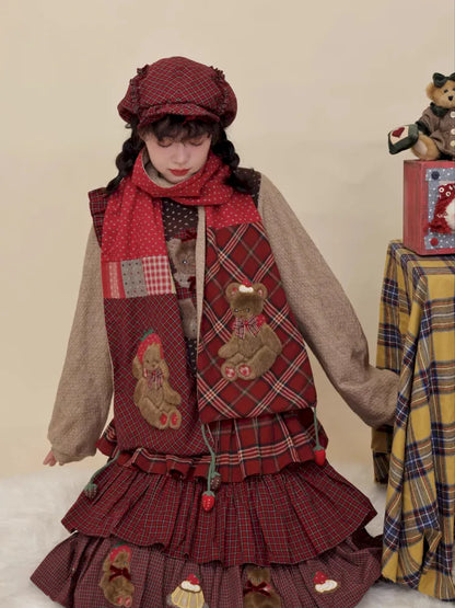 Strawberry-themed crochet scarf【s0000014175】