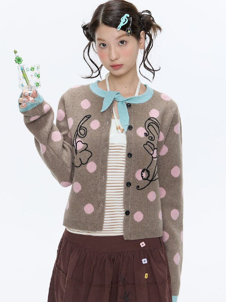 Contrasting Bow Polka Dot Sweater【s0000016382】