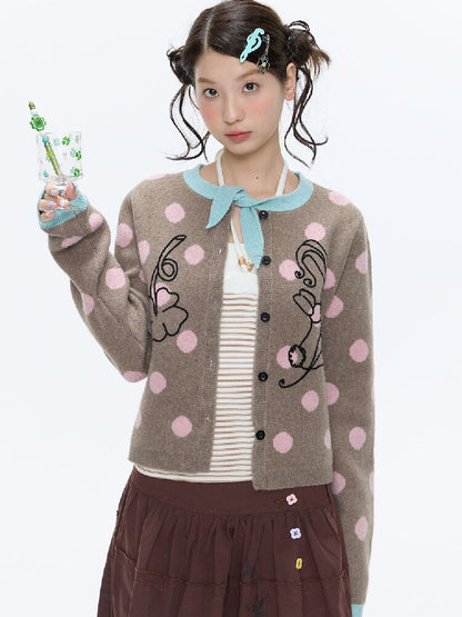 Contrasting Bow Polka Dot Sweater【s0000016382】