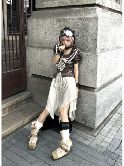 Bubble Sleeve Tie Waist Short Shirt【s0000013527】