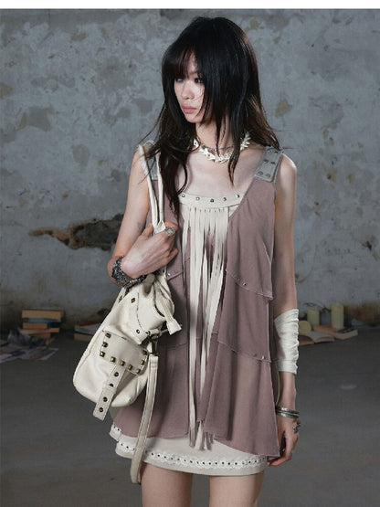 Ruffle Fringe Loose Faux Two-Piece Dress【s0000018099】