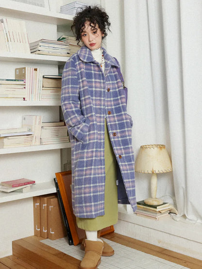 Plaid Long Purple Wool Coat【s0000013986】