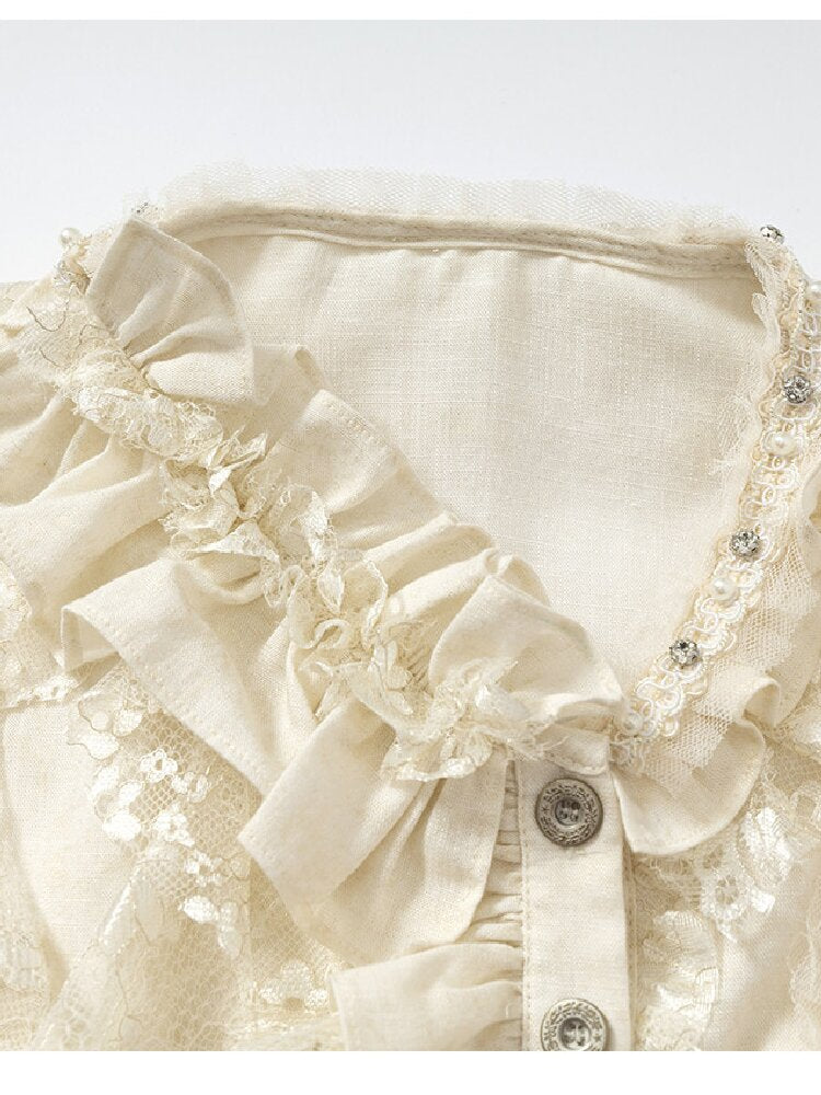 Vintage Lace Asymmetrical Shirt【s0000017987】