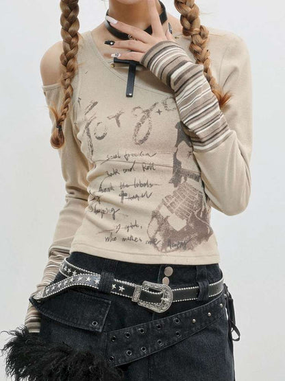 Slim Hot Girl Off-Shoulder Patchwork Shirt【s0000014830】