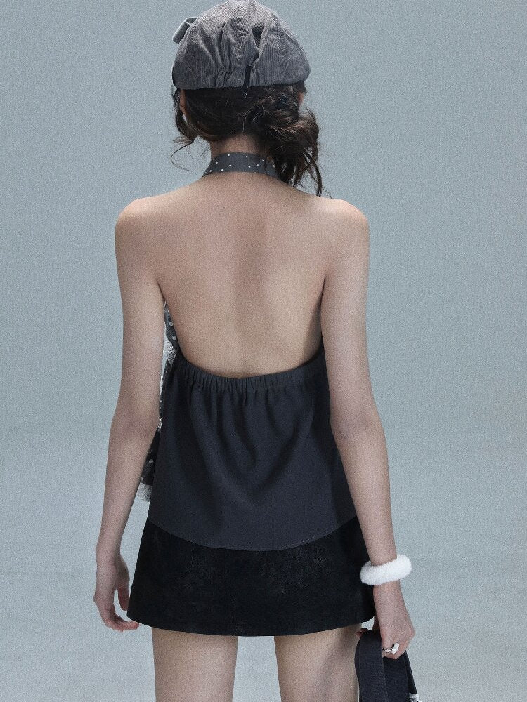Patchwork Polka Dot Backless Top【s0000016715】