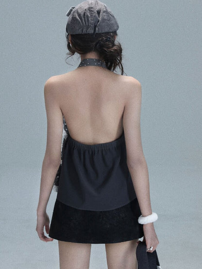 Patchwork Polka Dot Backless Top【s0000016715】