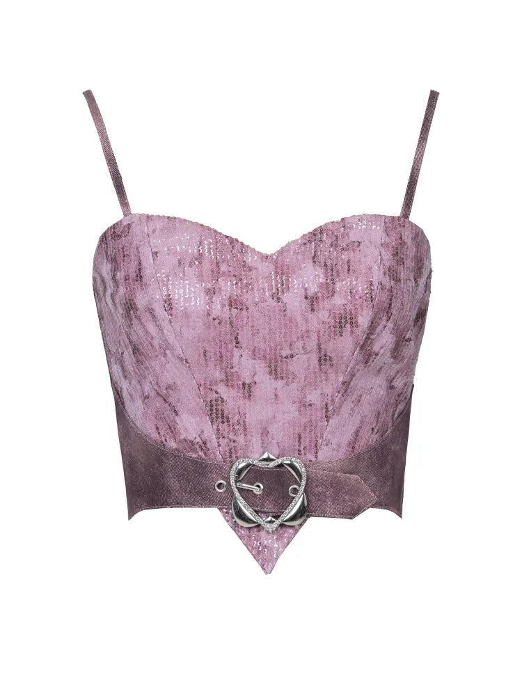 Puff Sleeve Heart-Print Strapless Two-Piece Top【s0000014027】