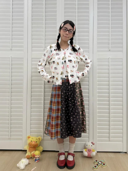 Plaid Floral Patchwork Pleated Skirt 【s0000013972】