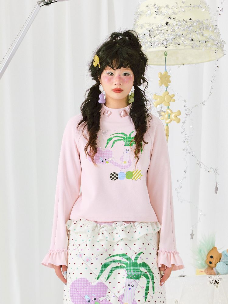 Print Long Sleeve Short T-Shirt【s0000011942】