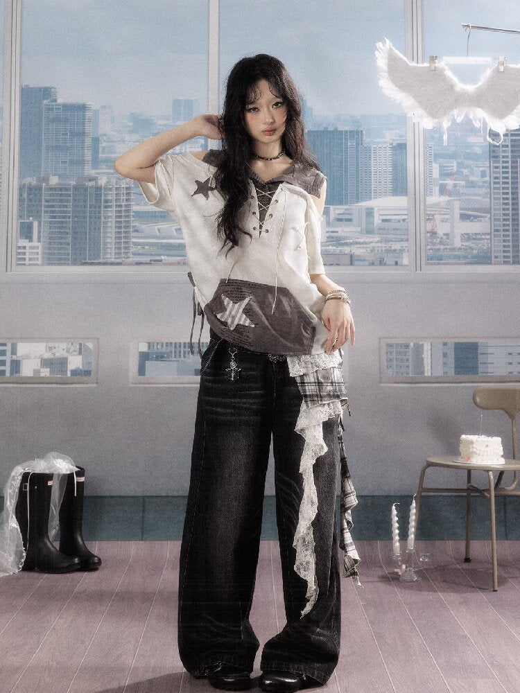 Hooded Tie Dye Five Pointed Star Top【s0000016536】