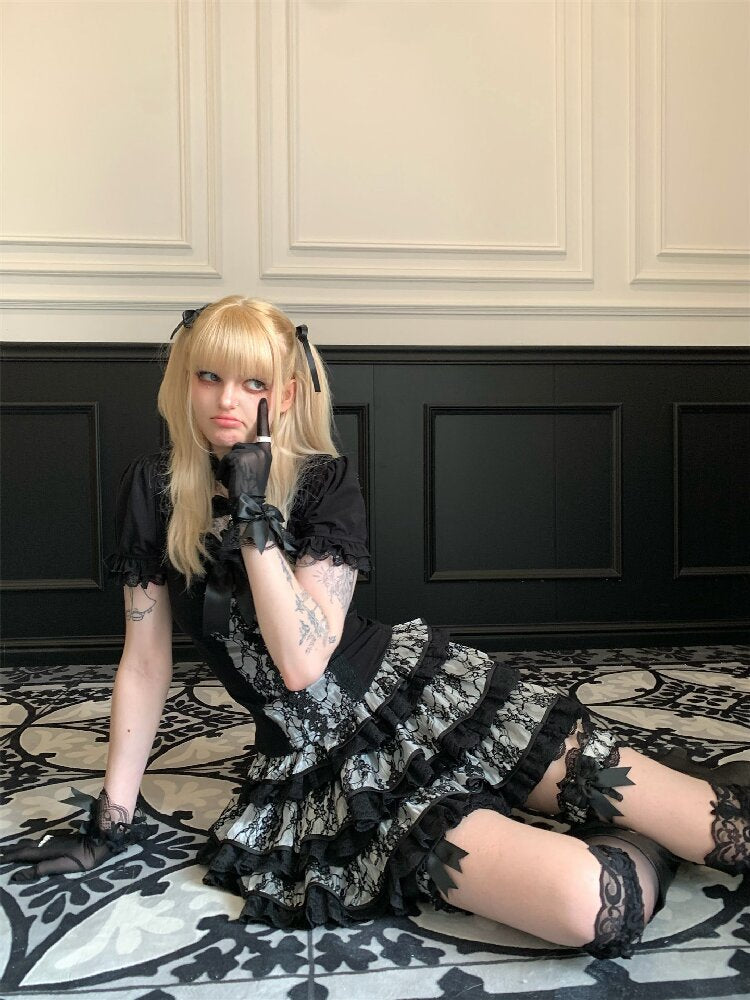 Black Lace Top And Skirt Set【s0000016391】