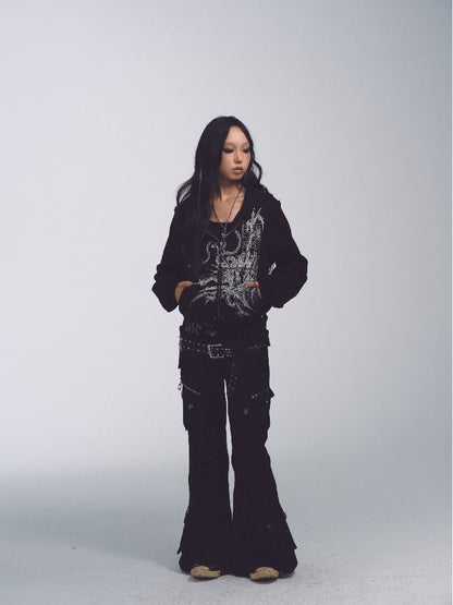 Printed Sweatshirt Studded Hoodie【s0000011232】