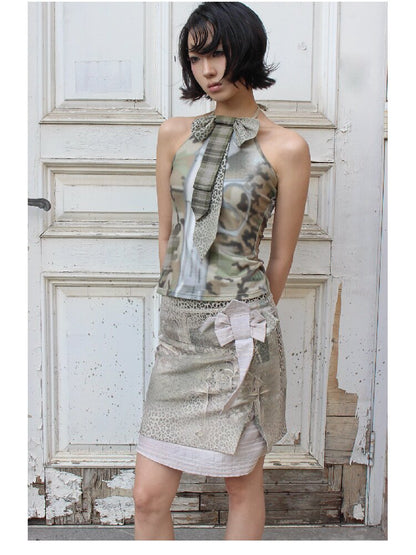 Cross Leopard Bow Midi Skirt【s0000018096】