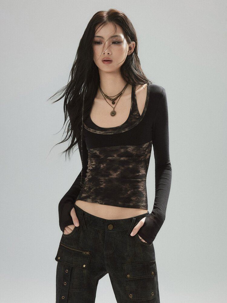 Wool Color-Blocking Lyocell Top【s0000015599】