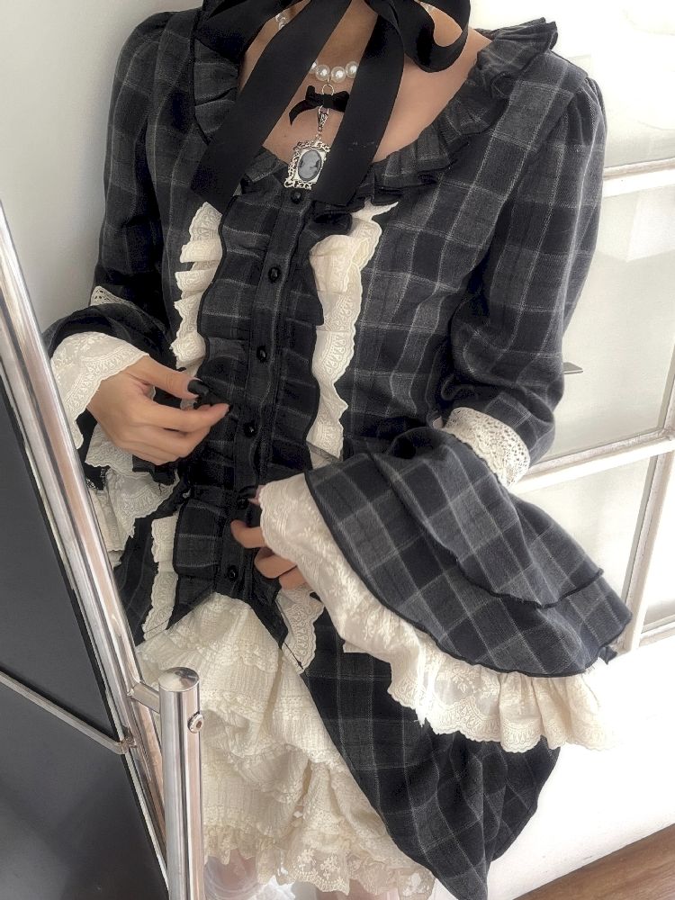 레이스 ji 슬리브 도베 테일 불규칙한 셔츠 [S0000011340]