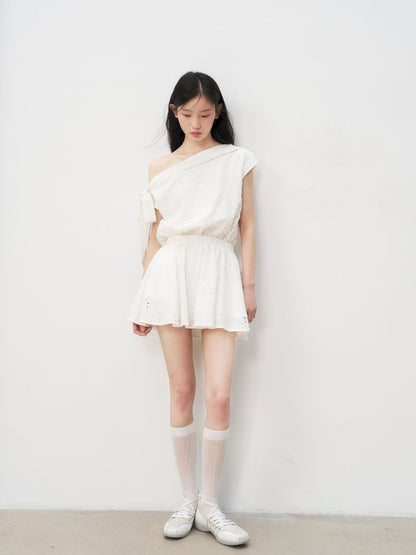 French Hollow Flower Slant Shoulder Dress【s0000013236】
