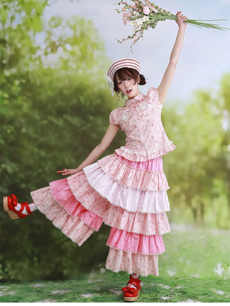 Pink Polka Dot Cake Skirt Pants【s0000016553】